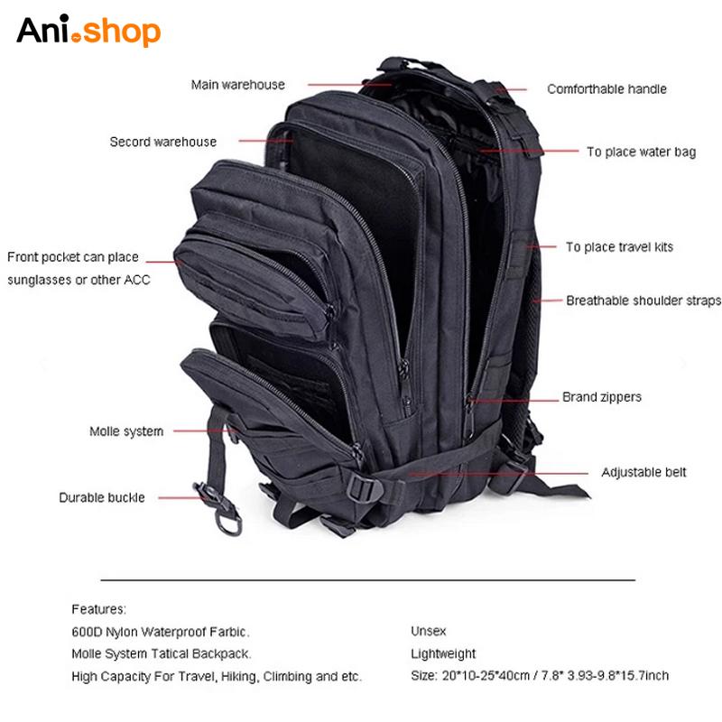 کوله پشتی تاکتیکال برزنتی 20 لیتری رنگ مشکی - Image 3