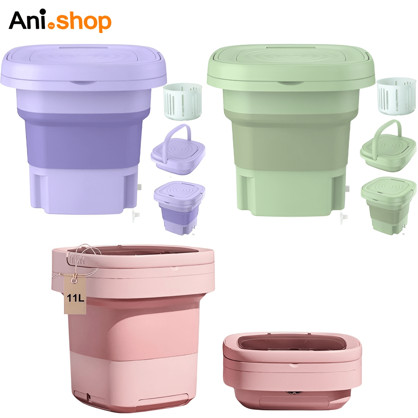 مینی لباسشویی سیلیکونی تاشو رنگ سبز - Image 4