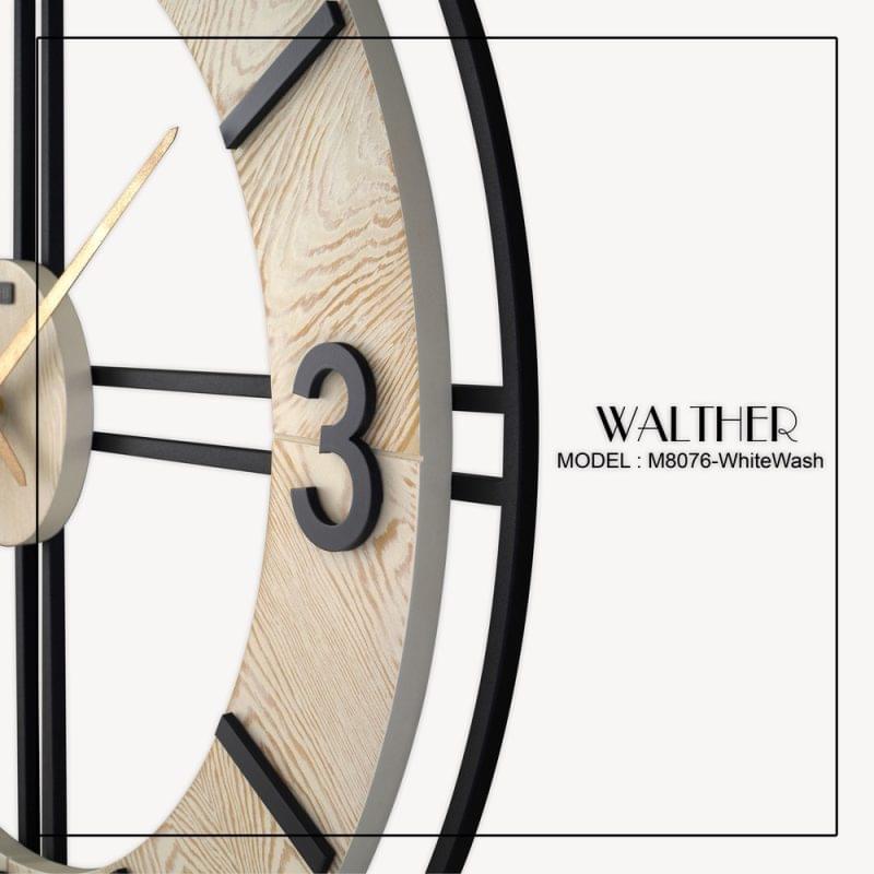 ساعت دیواری قطر 80 ترکیب چوب و فلز M8076_WhiteWash