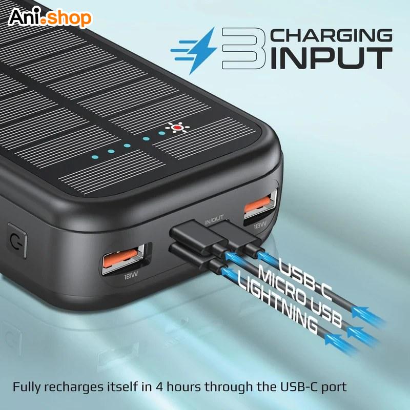 پاور بانک خورشیدی پرومیت اورجینال ظرفیت ۲۰۰۰۰ میلی آمپر ساعت