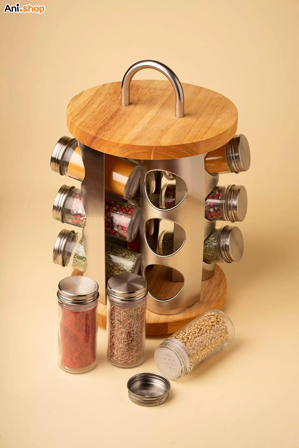 ادویه گردان ۱۲ عددی استیل و چوب لیمون - Image 3