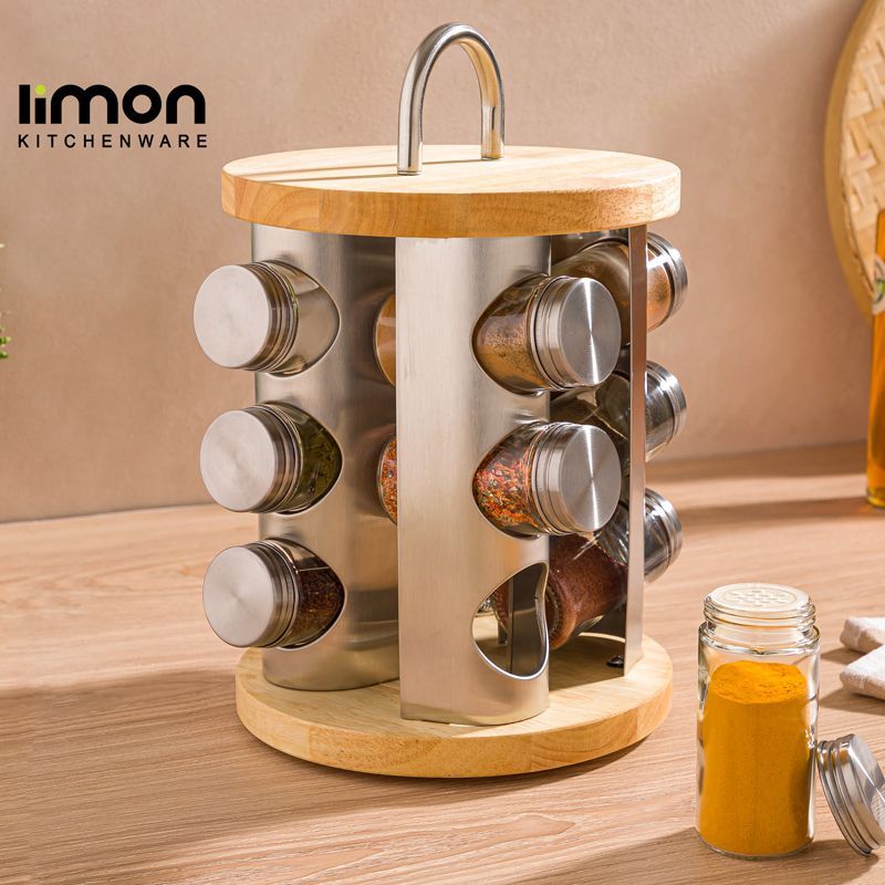 ادویه گردان ۱۲ عددی استیل و چوب لیمون