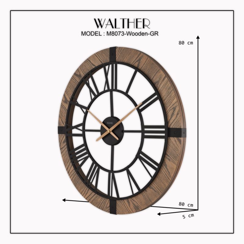 ساعت دیواری قطر 80 ترکیب چوب و فلز M_8076Wooden_GR - تصویر 5