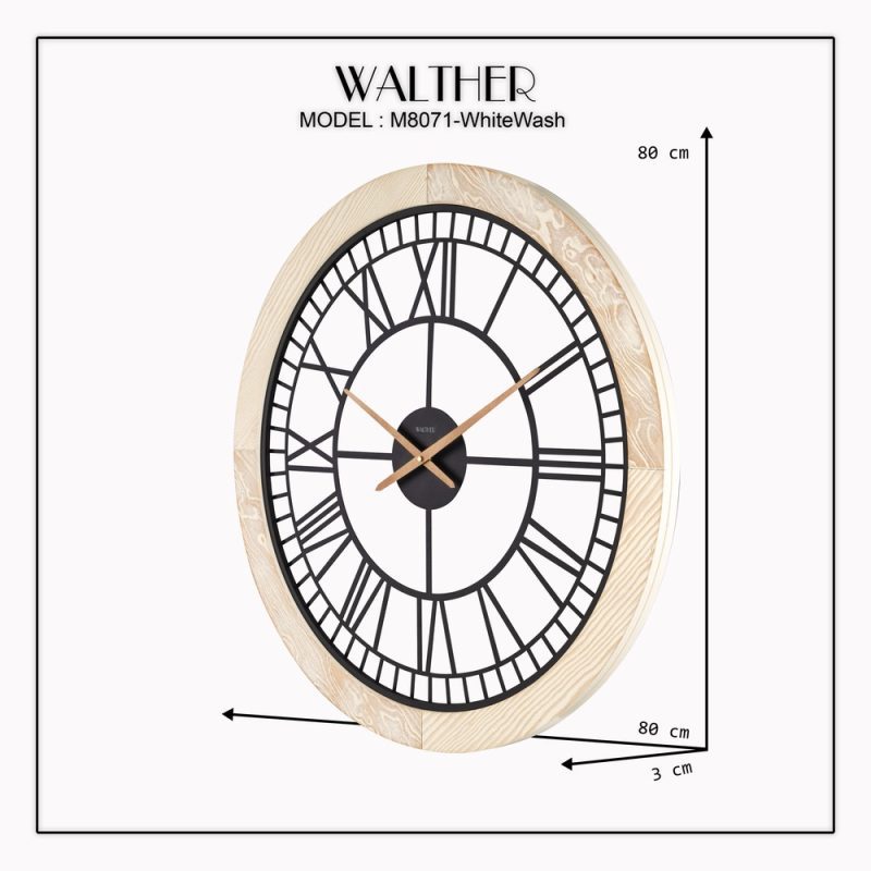 ساعت دیواری قطر 80 ترکیب چوب و فلز M8072-White whash - تصویر 5