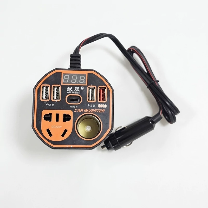 مبدل خودرو ۲۰۰ وات ۱۲-۲۴ ولت با شارژر سریع، ۴ پورت USB-A و Type-C، خروجی ۲۲۰ ولت، چراغ نشانگر LED، تبدیل فندکی یونیورسال - تصویر 5
